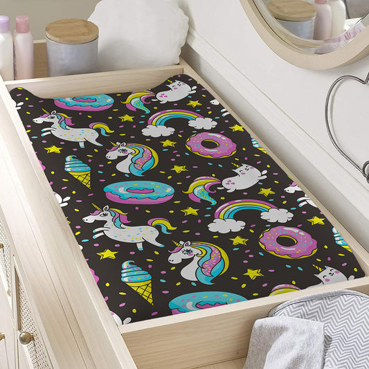 Girly Unicorn Donut Pattern Print Changing Pad Cover