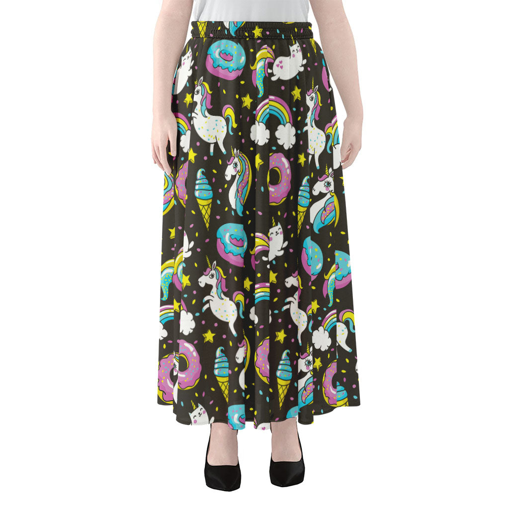 Girly Unicorn Donut Pattern Print Chiffon Maxi Skirt