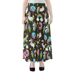 Girly Unicorn Donut Pattern Print Chiffon Maxi Skirt