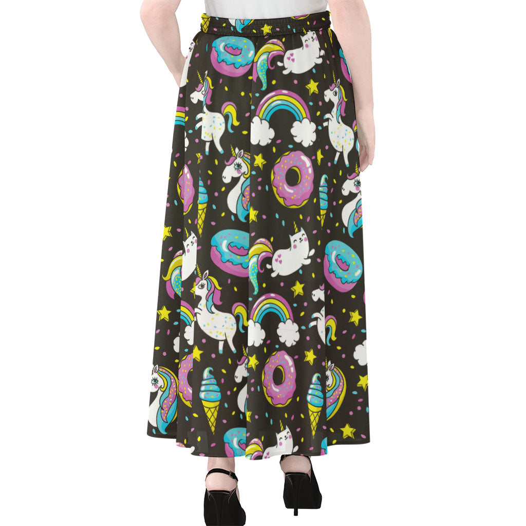 Girly Unicorn Donut Pattern Print Chiffon Maxi Skirt