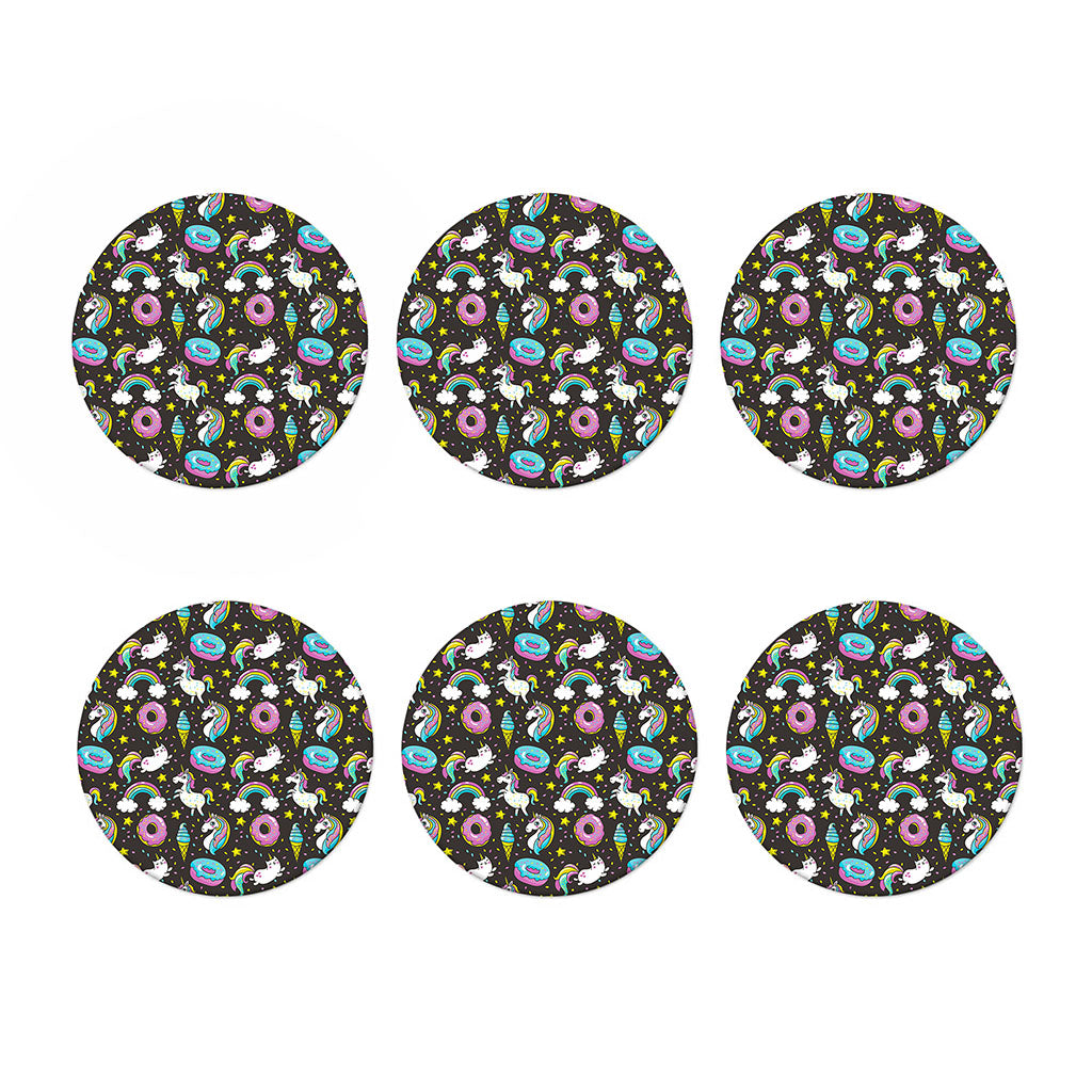 Girly Unicorn Donut Pattern Print Coaster Set