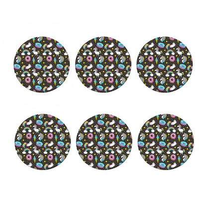 Girly Unicorn Donut Pattern Print Coaster Set