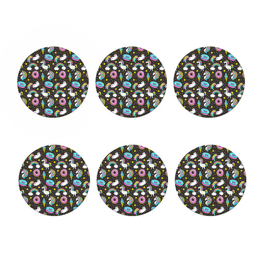 Girly Unicorn Donut Pattern Print Coaster Set