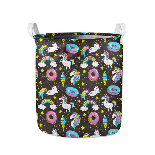 Girly Unicorn Donut Pattern Print Collapsible Laundry Basket