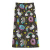 Girly Unicorn Donut Pattern Print Cotton Front Slit Maxi Skirt