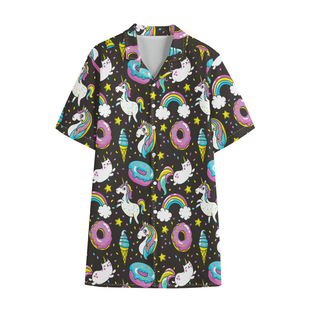 Girly Unicorn Donut Pattern Print Cotton Hawaiian Shirt