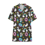 Girly Unicorn Donut Pattern Print Cotton Hawaiian Shirt