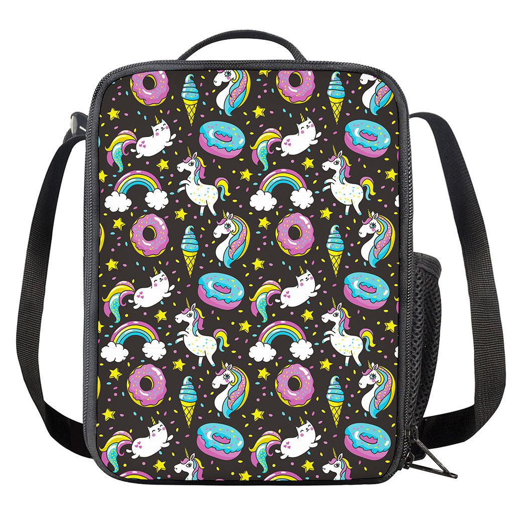 Girly Unicorn Donut Pattern Print Crossbody Lunch Bag