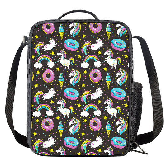 Girly Unicorn Donut Pattern Print Crossbody Lunch Bag