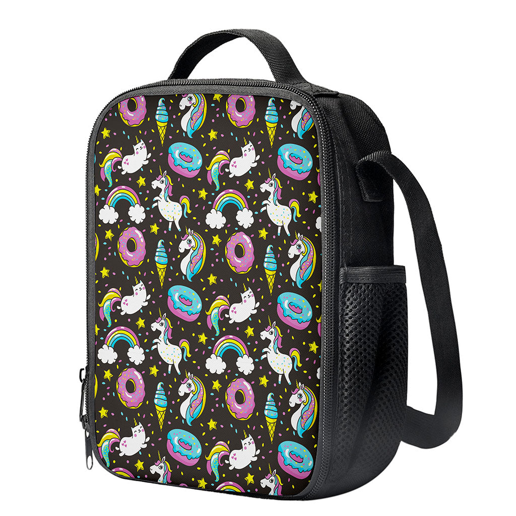 Girly Unicorn Donut Pattern Print Crossbody Lunch Bag