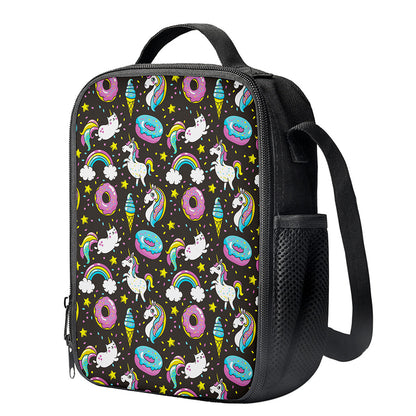 Girly Unicorn Donut Pattern Print Crossbody Lunch Bag