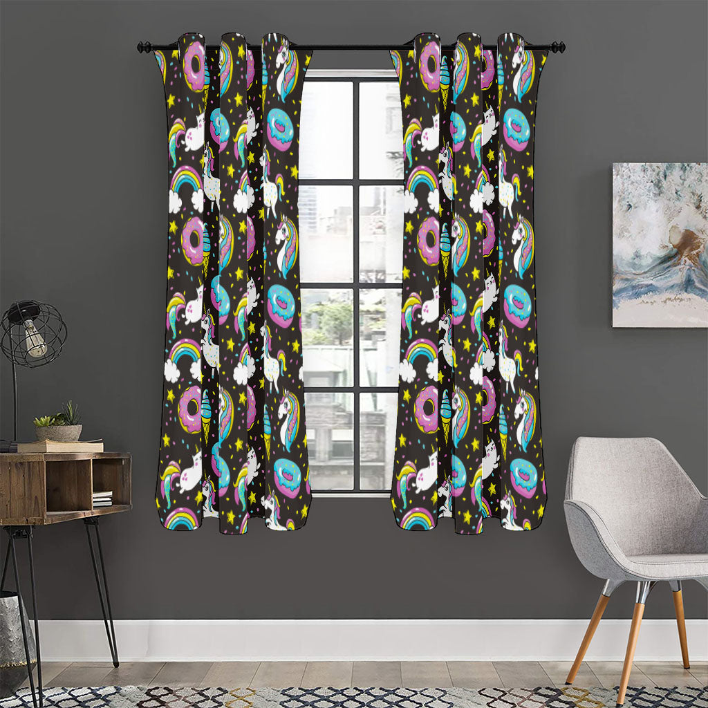 Girly Unicorn Donut Pattern Print Curtain
