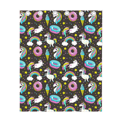 Girly Unicorn Donut Pattern Print Curtain