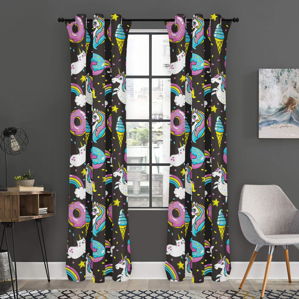 Girly Unicorn Donut Pattern Print Curtain
