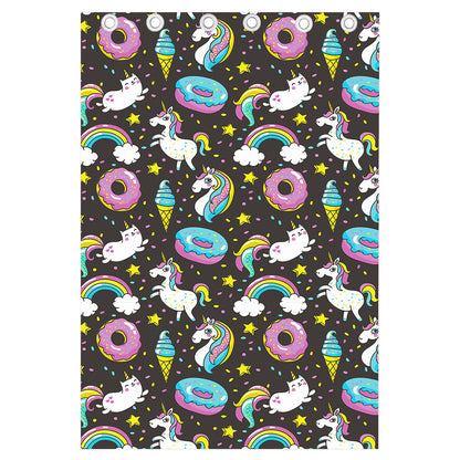 Girly Unicorn Donut Pattern Print Curtain
