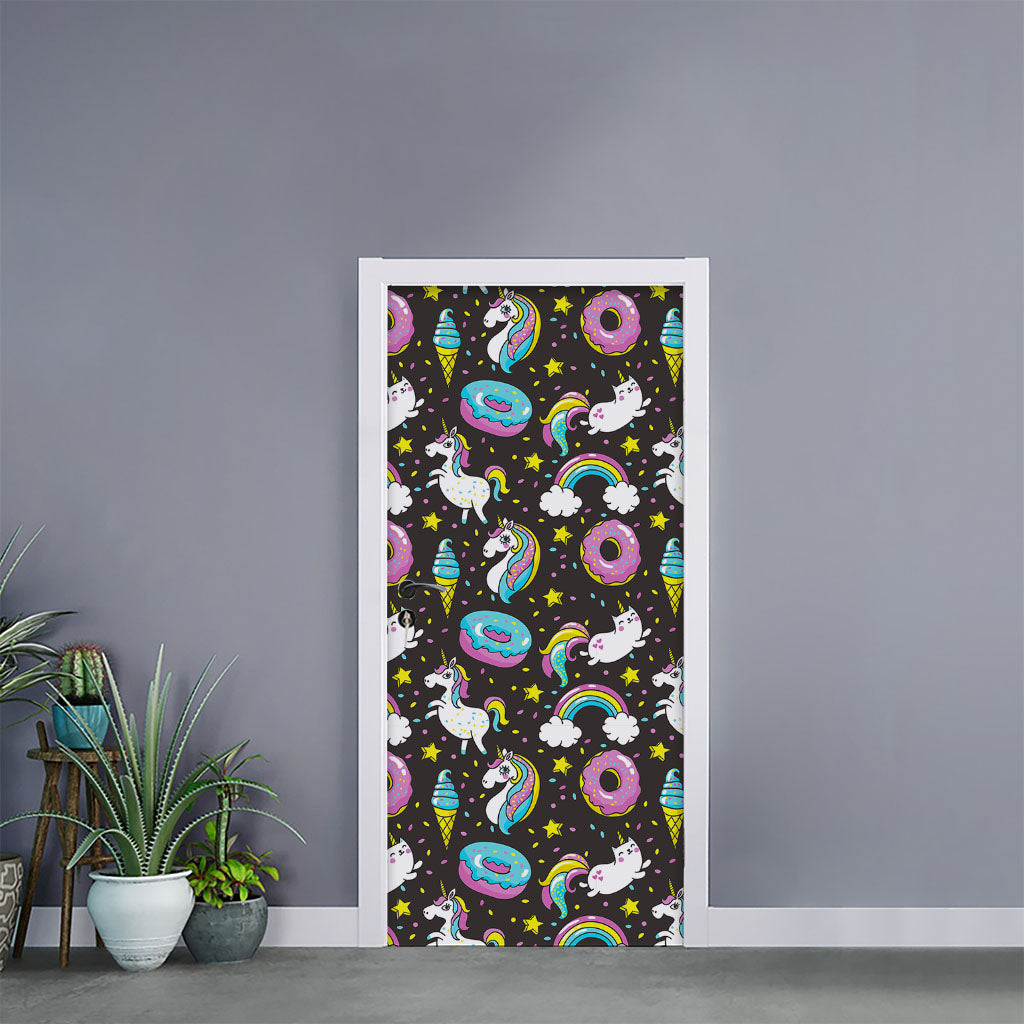 Girly Unicorn Donut Pattern Print Door Sticker