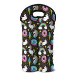 Girly Unicorn Donut Pattern Print Double Neoprene Wine Tote