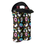 Girly Unicorn Donut Pattern Print Double Neoprene Wine Tote
