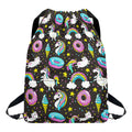 Girly Unicorn Donut Pattern Print Drawstring Backpack