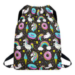 Girly Unicorn Donut Pattern Print Drawstring Backpack