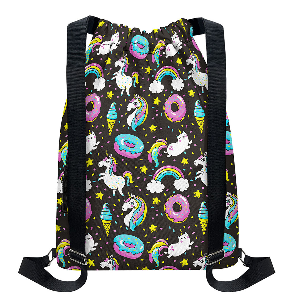 Girly Unicorn Donut Pattern Print Drawstring Backpack