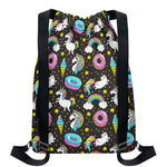 Girly Unicorn Donut Pattern Print Drawstring Backpack