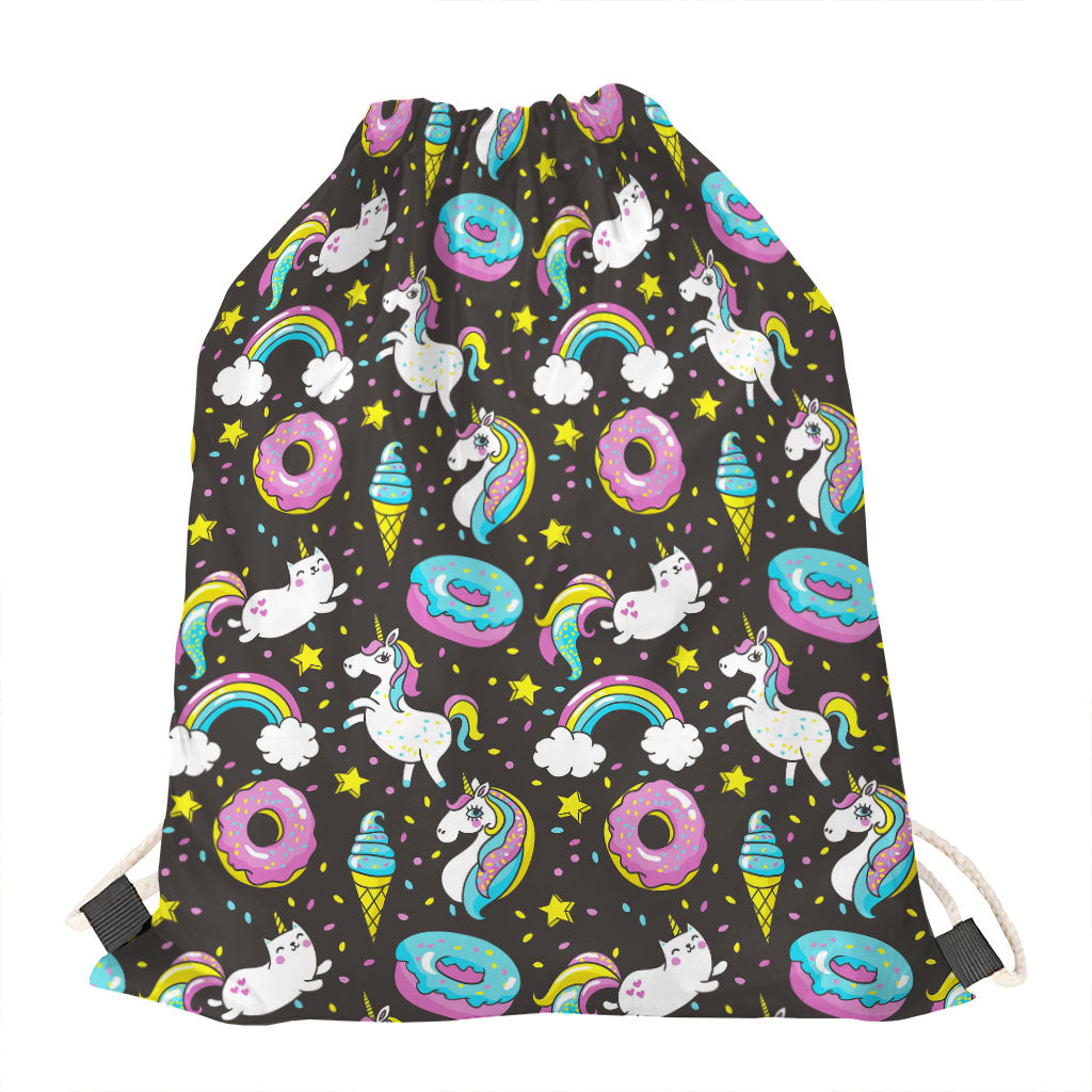 Girly Unicorn Donut Pattern Print Drawstring Bag