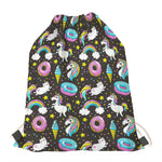 Girly Unicorn Donut Pattern Print Drawstring Bag