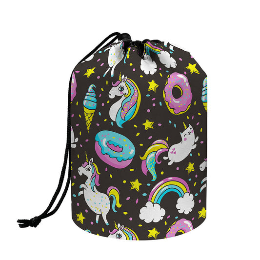 Girly Unicorn Donut Pattern Print Drawstring Makeup Bag