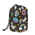Girly Unicorn Donut Pattern Print Drawstring Makeup Bag