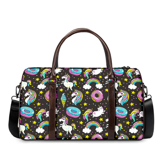Girly Unicorn Donut Pattern Print Duffle Bag