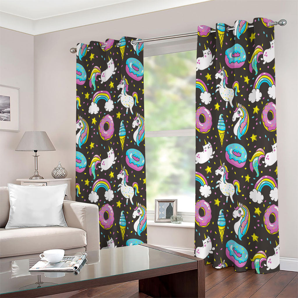 Girly Unicorn Donut Pattern Print Extra Wide Grommet Curtains