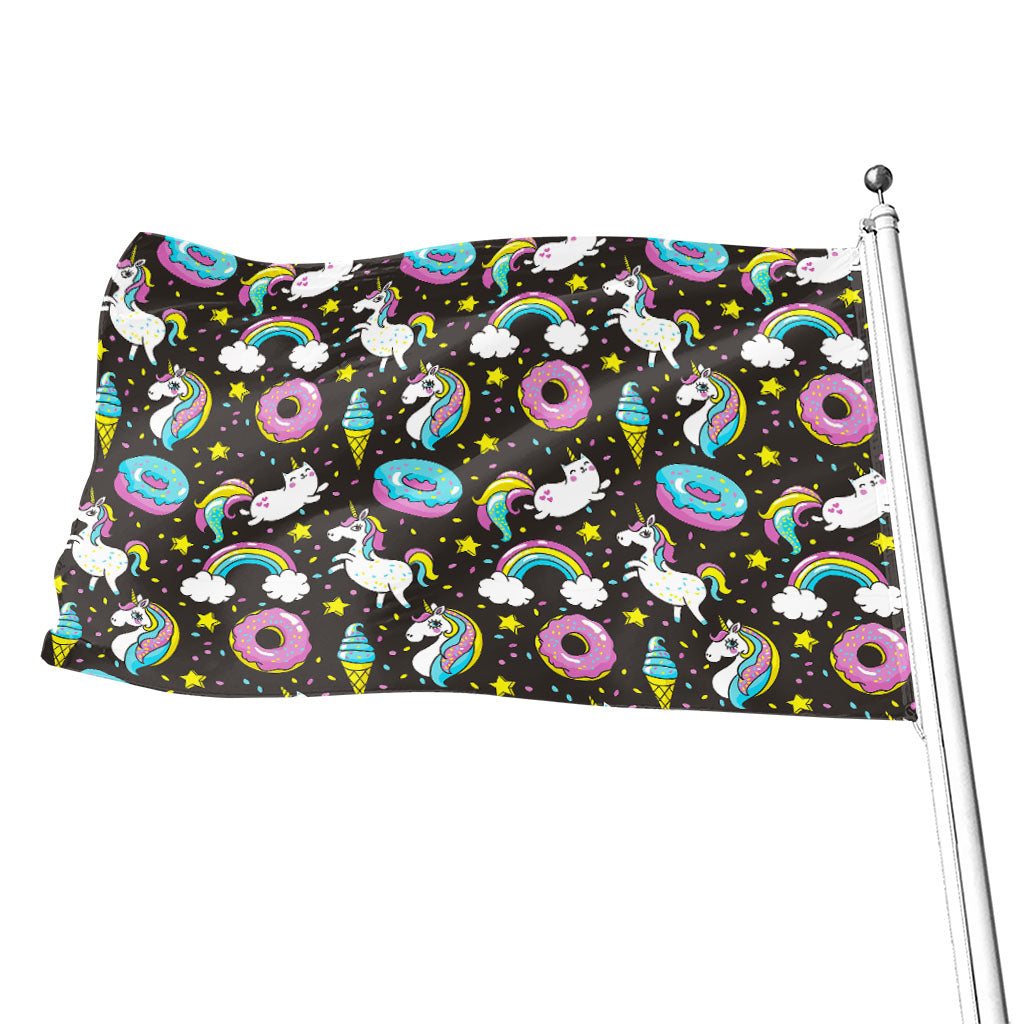 Girly Unicorn Donut Pattern Print Flag