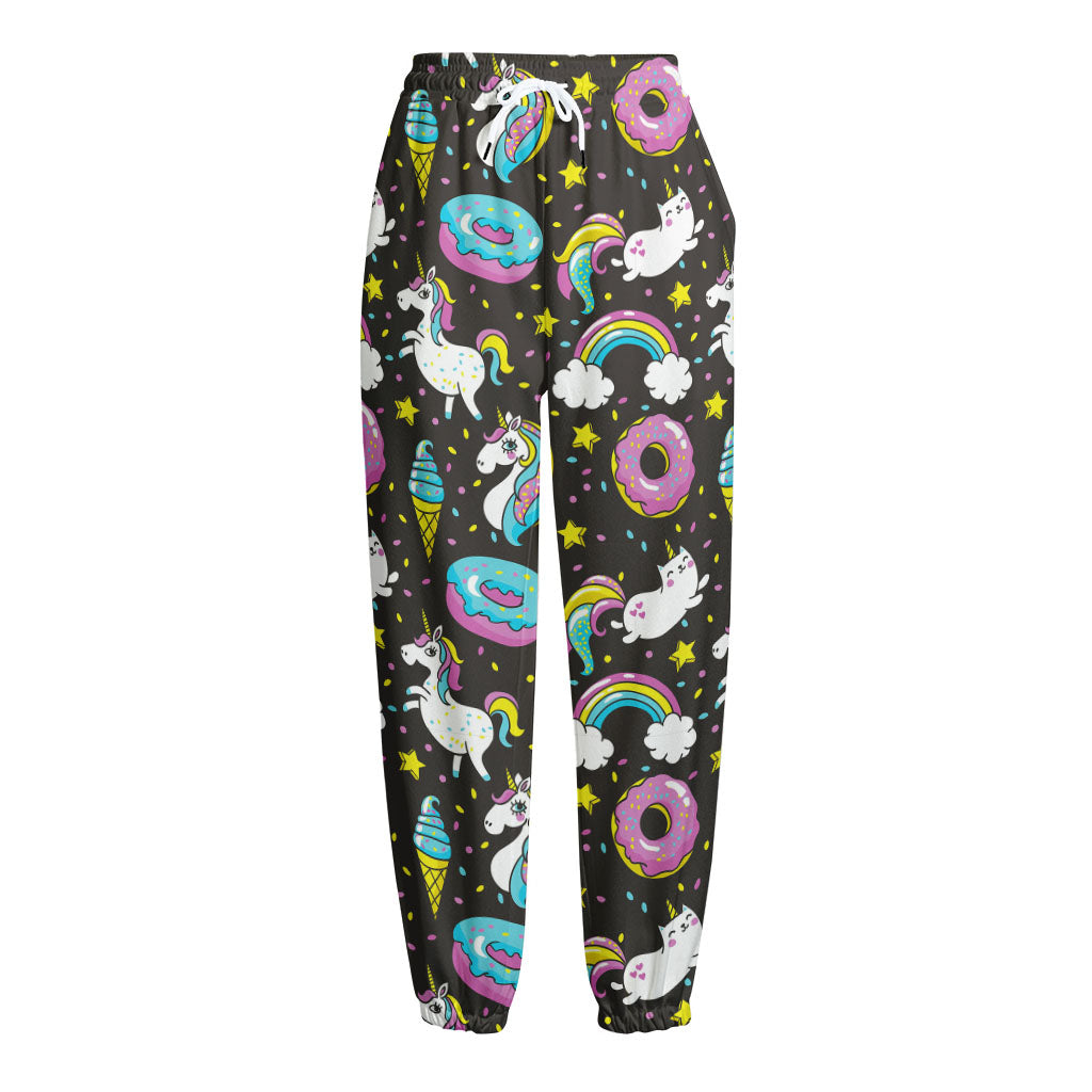 Girly Unicorn Donut Pattern Print Fleece Lined Knit Pants