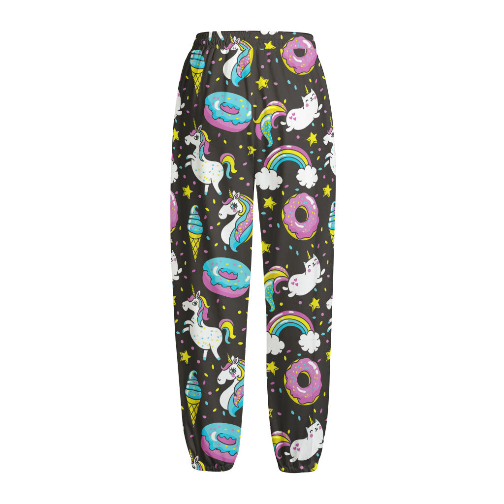 Girly Unicorn Donut Pattern Print Fleece Lined Knit Pants