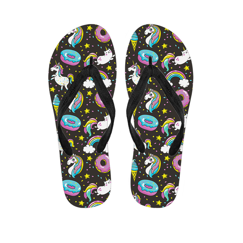Girly Unicorn Donut Pattern Print Flip Flops