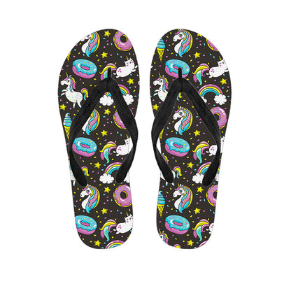 Girly Unicorn Donut Pattern Print Flip Flops