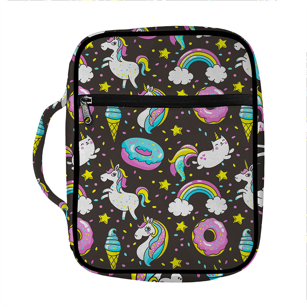 Girly Unicorn Donut Pattern Print Front Pocket Bible Bag