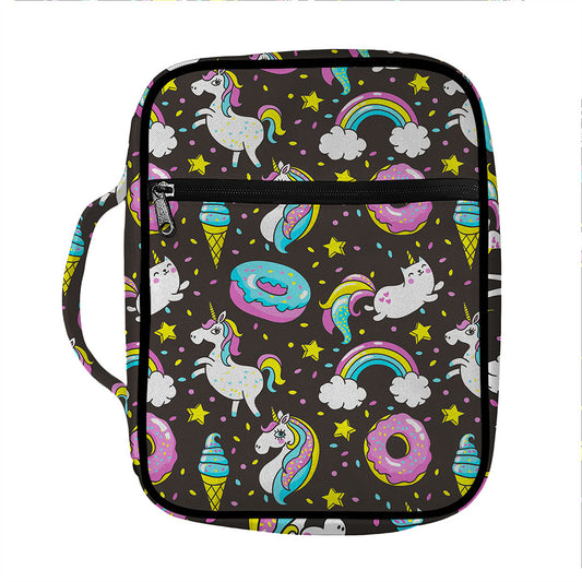 Girly Unicorn Donut Pattern Print Front Pocket Bible Bag