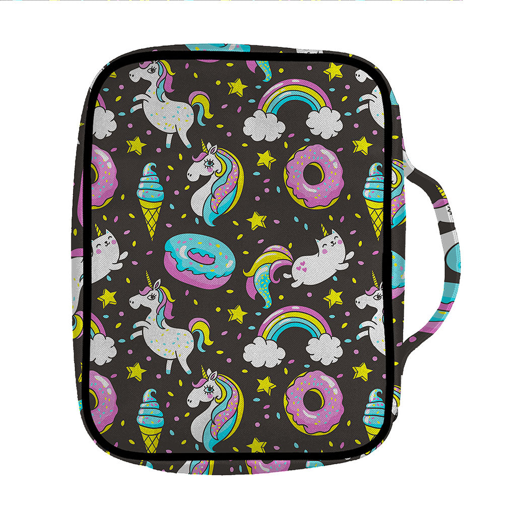 Girly Unicorn Donut Pattern Print Front Pocket Bible Bag