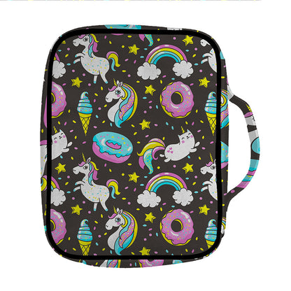 Girly Unicorn Donut Pattern Print Front Pocket Bible Bag