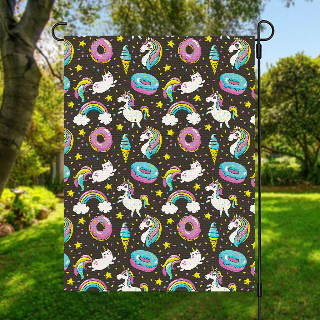 Girly Unicorn Donut Pattern Print Garden Flag