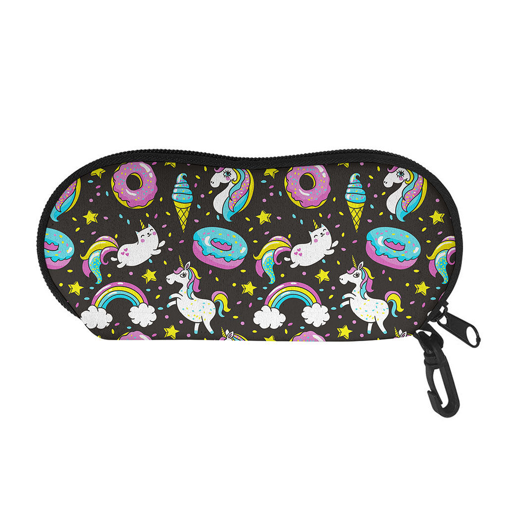 Girly Unicorn Donut Pattern Print Glasses Case