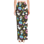 Girly Unicorn Donut Pattern Print High Slit Maxi Skirt