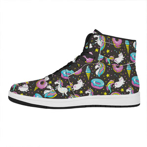 Girly Unicorn Donut Pattern Print High Top Leather Sneakers