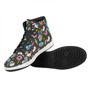 Girly Unicorn Donut Pattern Print High Top Leather Sneakers