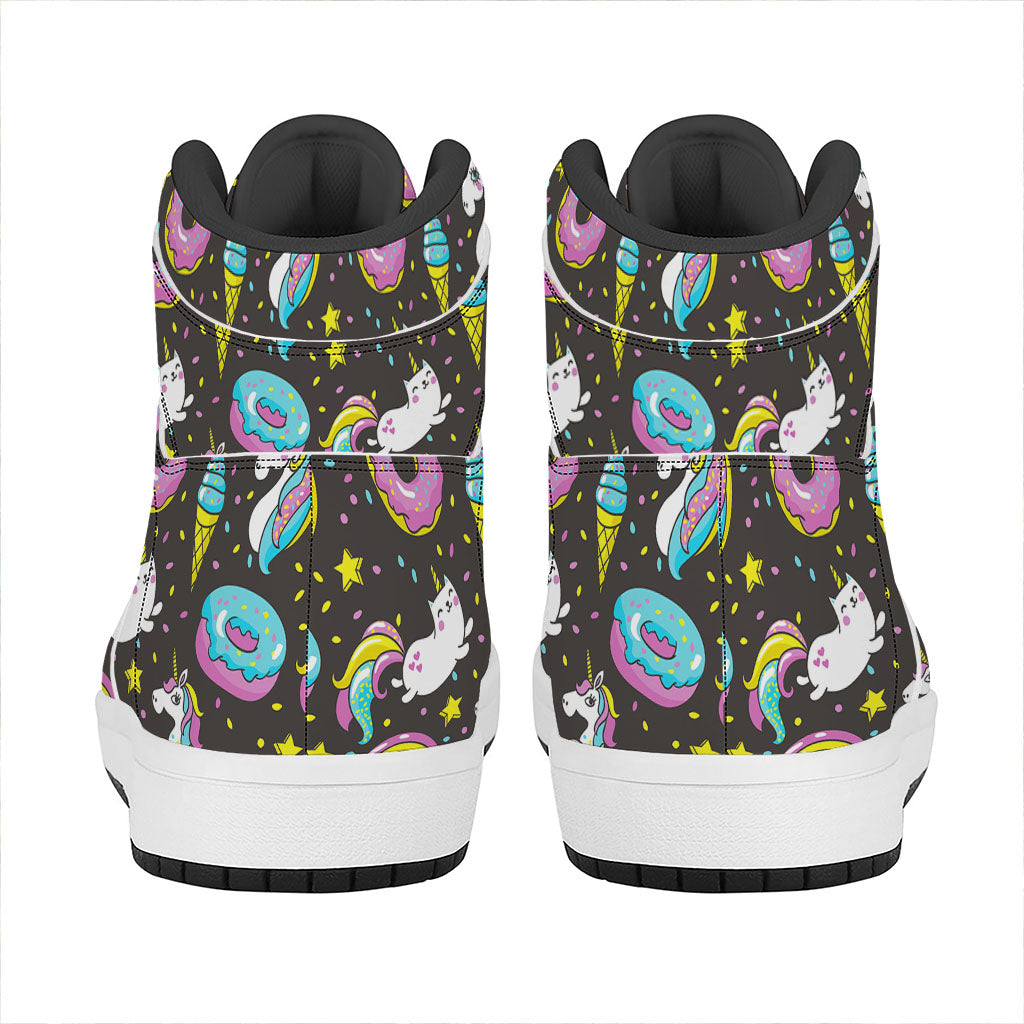 Girly Unicorn Donut Pattern Print High Top Leather Sneakers