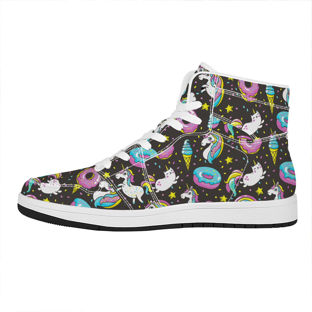 Girly Unicorn Donut Pattern Print High Top Leather Sneakers