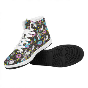 Girly Unicorn Donut Pattern Print High Top Leather Sneakers