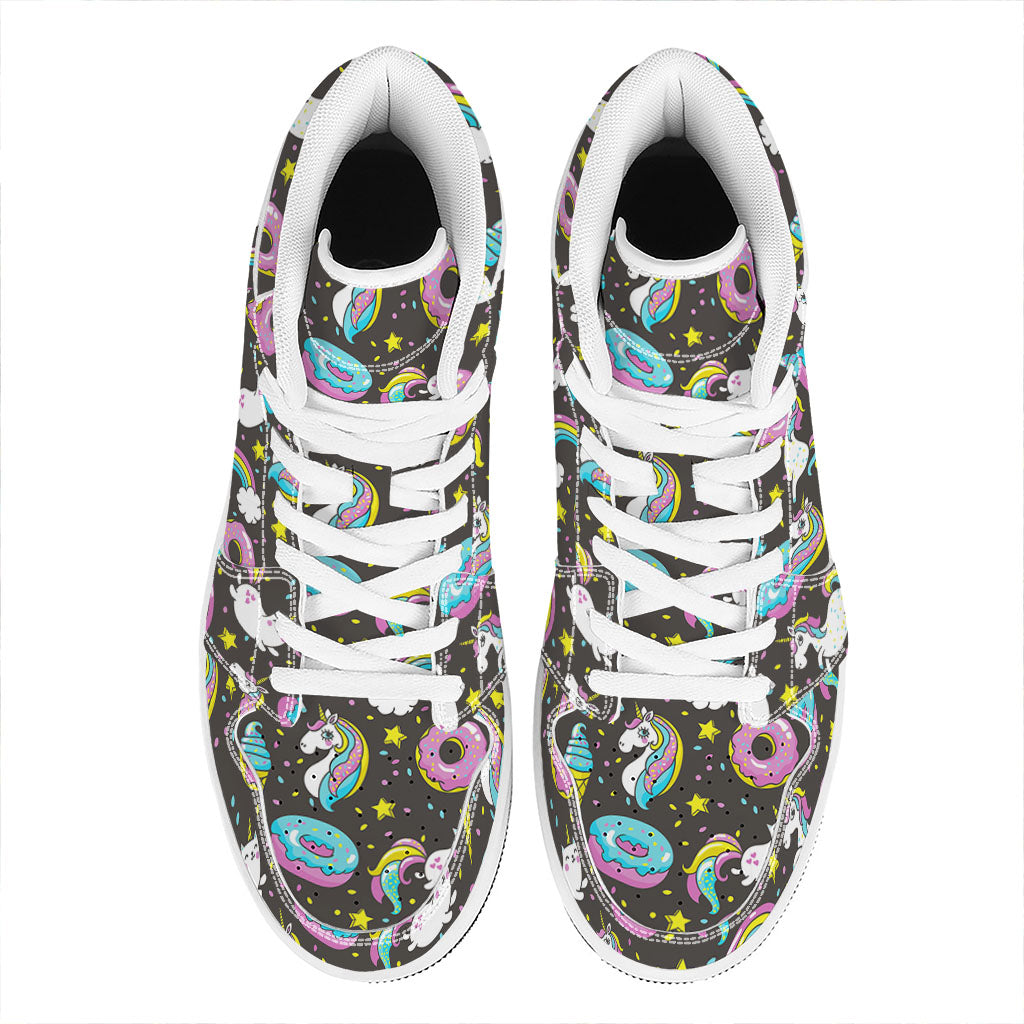 Girly Unicorn Donut Pattern Print High Top Leather Sneakers